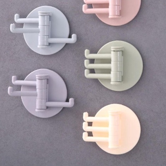 [DÁN CỰC CHẮC] Móc dán tường 3 nhánh xoay, Móc treo đồ đa năng thông minh kèm miếng dán trong suốt siêu chắc tiện lợi-