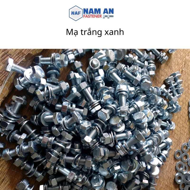 Bulong M10 cấp bền 8.8, bu lông lục giác M10, độ dài 20->100 mm. Màu: Đen, Vàng, Trắng