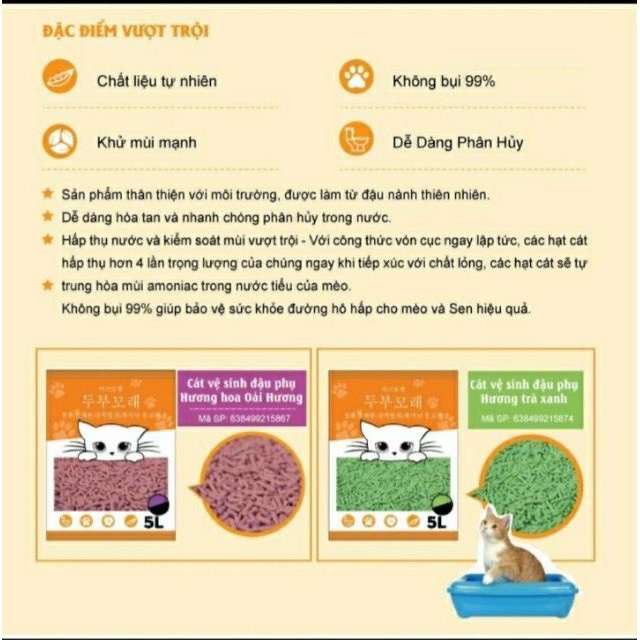 Cát vệ sinh mèo Acro Pet Đậu nành 5L Matcha Trà xanh, vón cục