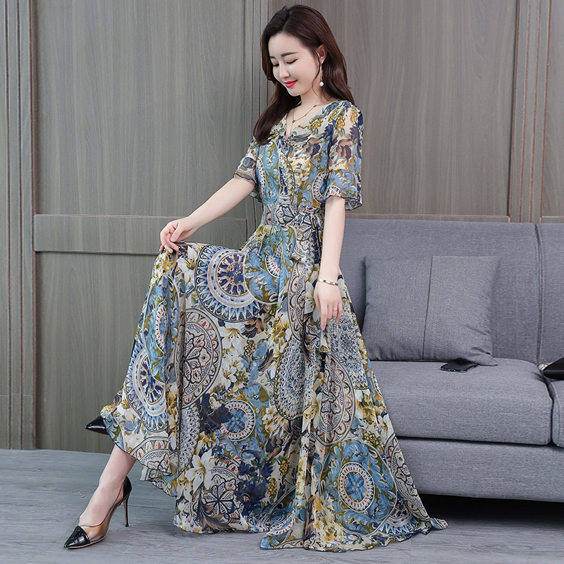 Đầm Dáng Dài In Họa Tiết Plus Size Phong Cách Hàn Quốc Dành Cho Nữ