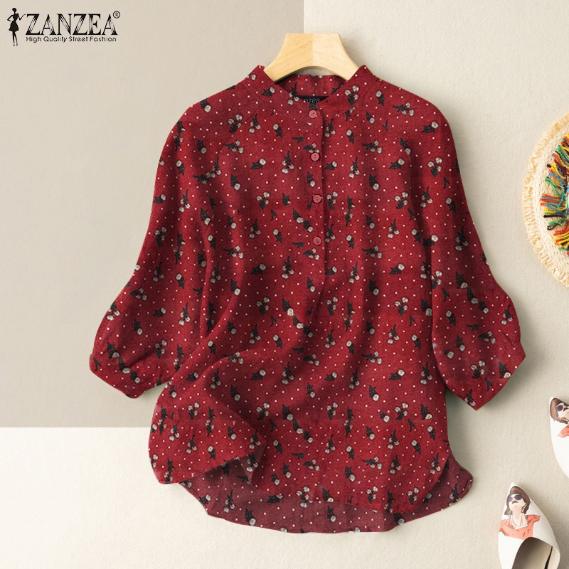 Áo nữ ZANZEA dáng cotton dáng rộng hoạ tiết in hoa thời trang
