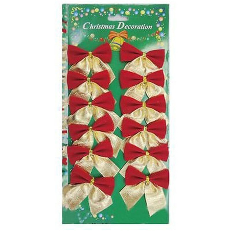 Set 12 Nơ Màu Vàng / Bạc Trang Trí Cây Thông Noel / Giáng Sinh