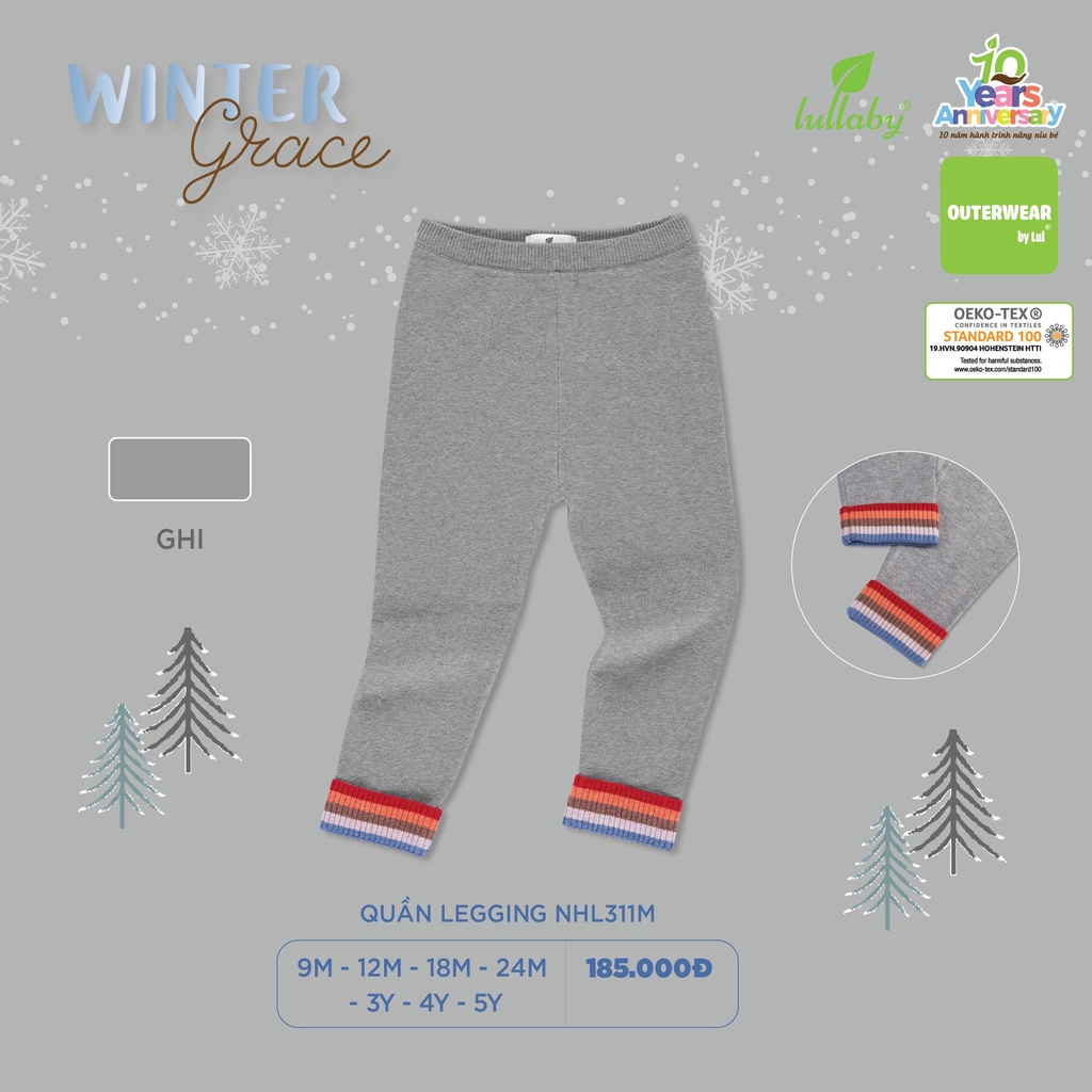 Lullaby áo len cổ 3 phân cho bé trai bé gái, ấm áp, kiểu dáng xinh, quần legging len đi kèm