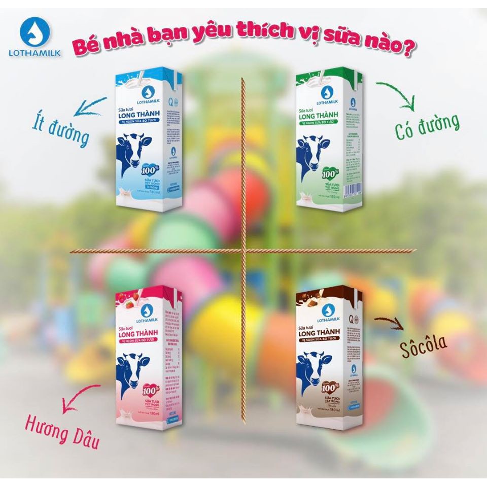 Sữa tươi tiệt trùng Long Thành Lothamilk có đường 110ml - Vị ngon từ sữa tươi nguyên chất - MaMaTV Shop