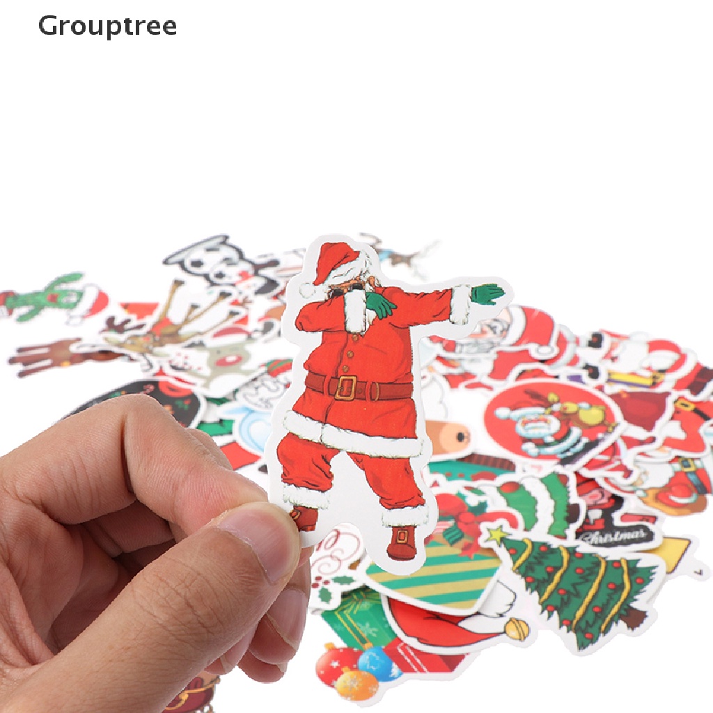 Set 50 miếng dán trang trí kiểu dáng ông già noel người tuyết Giáng Sinh xinh xắn đáng yêu