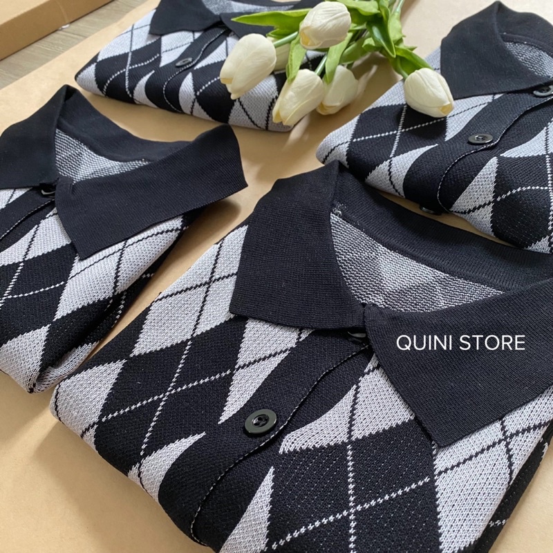 [SẴN] Áo Polo Len Croptop Hoạ Tiết Caro  (Kèm Ảnh Thật Tự Chụp) | BigBuy360 - bigbuy360.vn