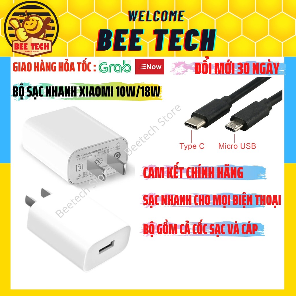 [Mã ELMSM3 giảm 20K đơn bất kì] Bộ sạc Xiaomi 10w/18w sạc nhanh cho mọi loại điện thoại chính hãng - Beetech