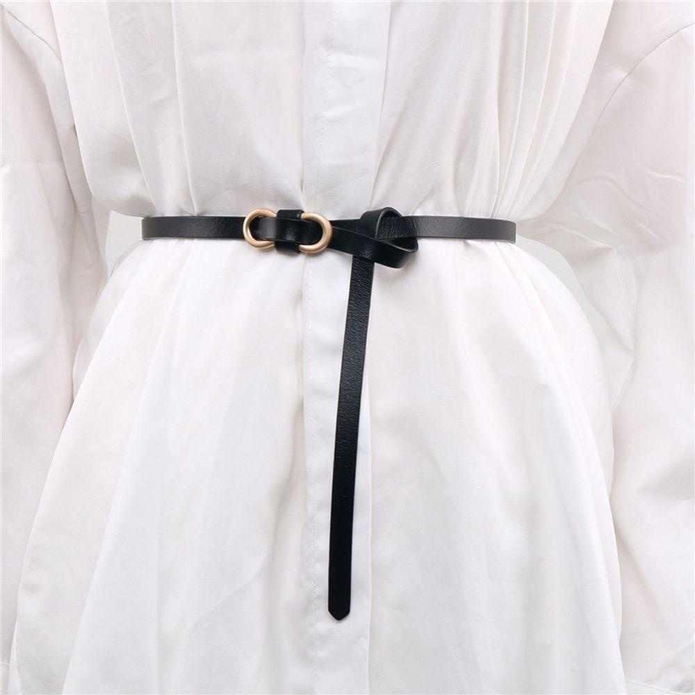 QQMALL Thắt Lưng Mỏng Có Khóa Kim Loại Hình Nơ Đơn Giản Phong Cách Vintage Mới Cho Nữ