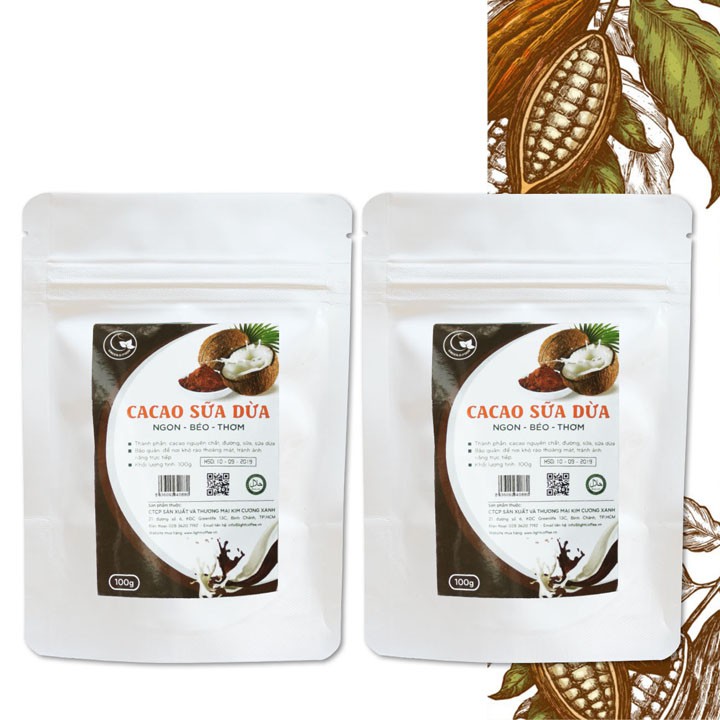 2 gói (100g/gói) - Bột Cacao sữa dừa GreenD Food
