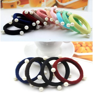 SET 10 Dây Cột Tóc Trơn Dày Kết Hạt Châu Dễ Thương Nhiều Màu