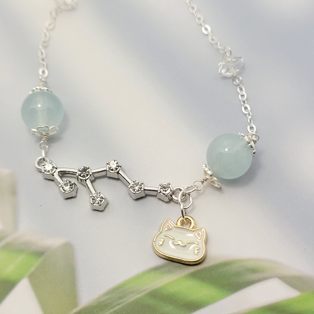 Vòng tay Aquamarine xích bạc charm cung hoàng đạo