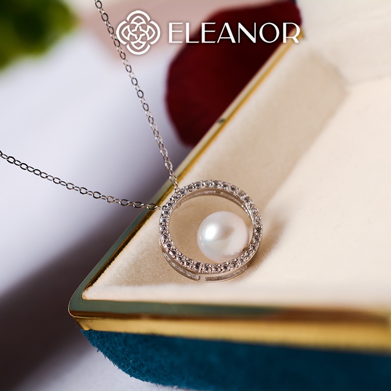 Dây chuyền nữ bạc 925 Eleanor Accessories mặt tròn đính đá ngọc trai nhân tạo phụ kiện trang sức 4842