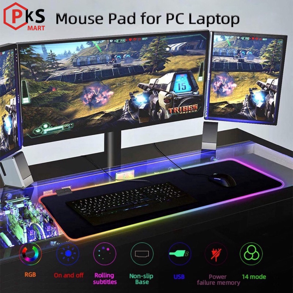 Miếng Lót Chuột LED RGB Và Không LED - Mousepad full Đen size 80x30x0,4cm - 80x30x0,2cm PKSMART