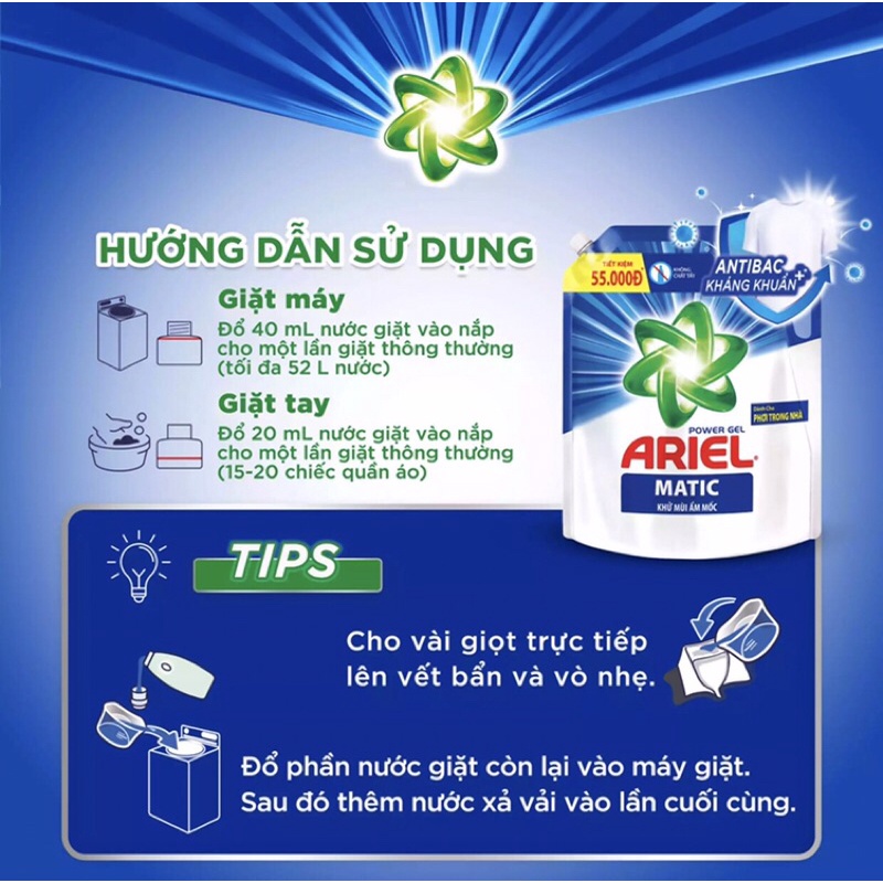 NƯỚC GIẶT ARIEL KHỬ MÙI ẨM MỐC TÚI 3,2KG