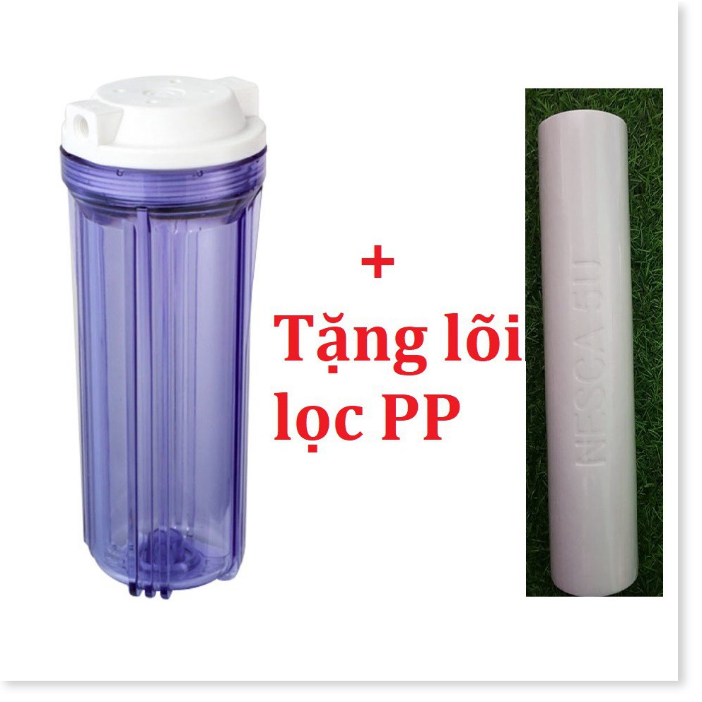 Cốc lọc 10 inch dành cho máy lọc nước, giàn phun sương... có sẵn lõi lọc, tặng cút đầu ra