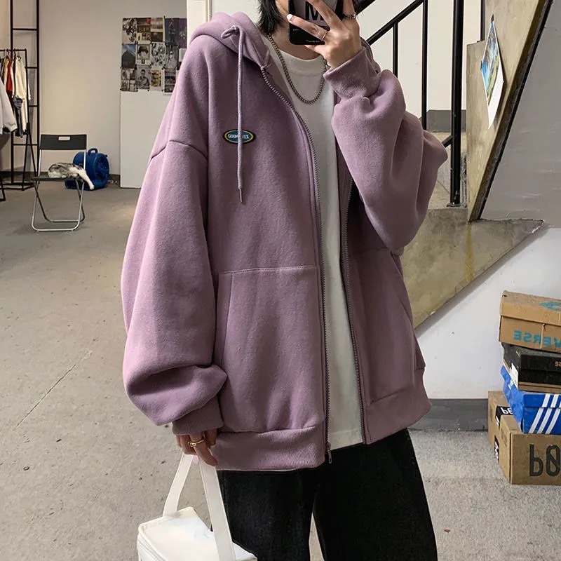 Áo khoác Hoodie nam nữ Unisex màu tím đen ghi xanh dài tay có mũ basic khoá kéo chất nỉ bông phom rộng Hàn Quốc | BigBuy360 - bigbuy360.vn