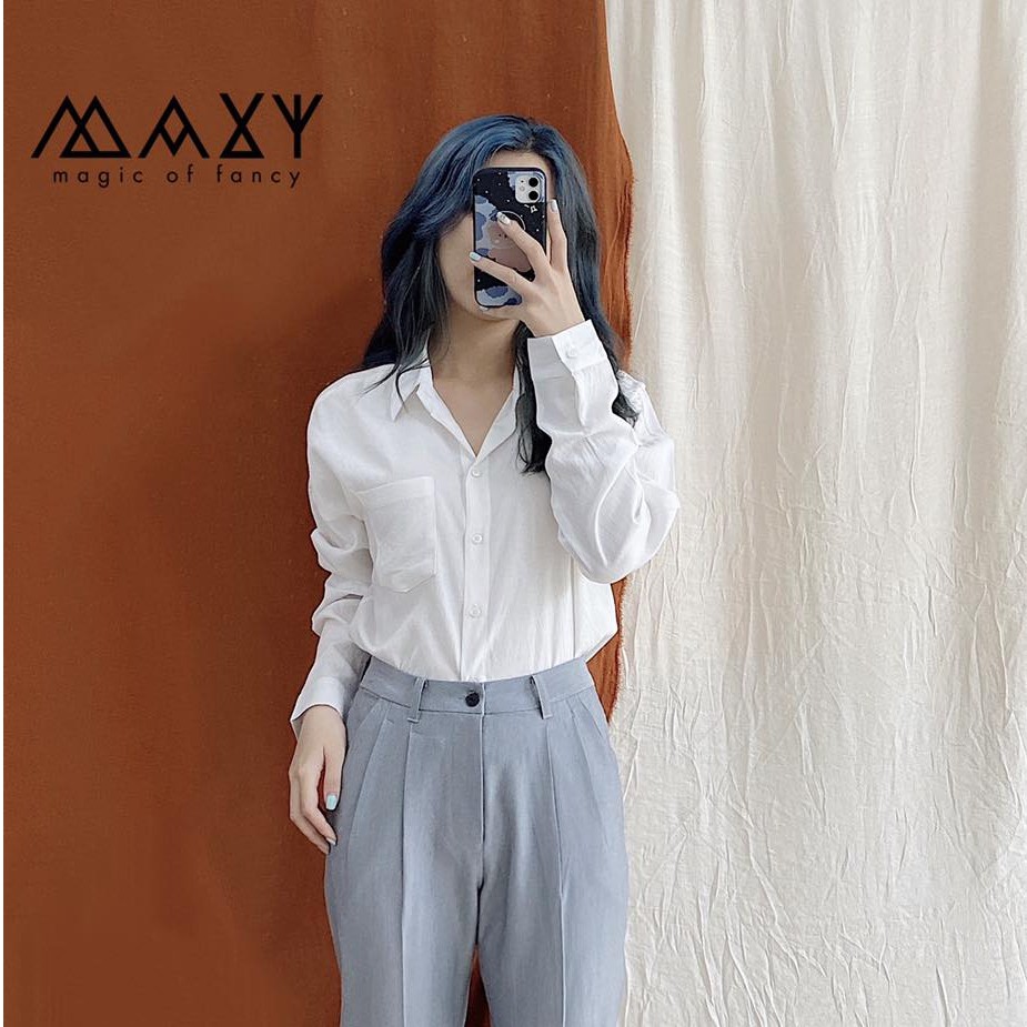Áo sơ mi trắng nữ có túi white pocket shirt Maxy workshop
