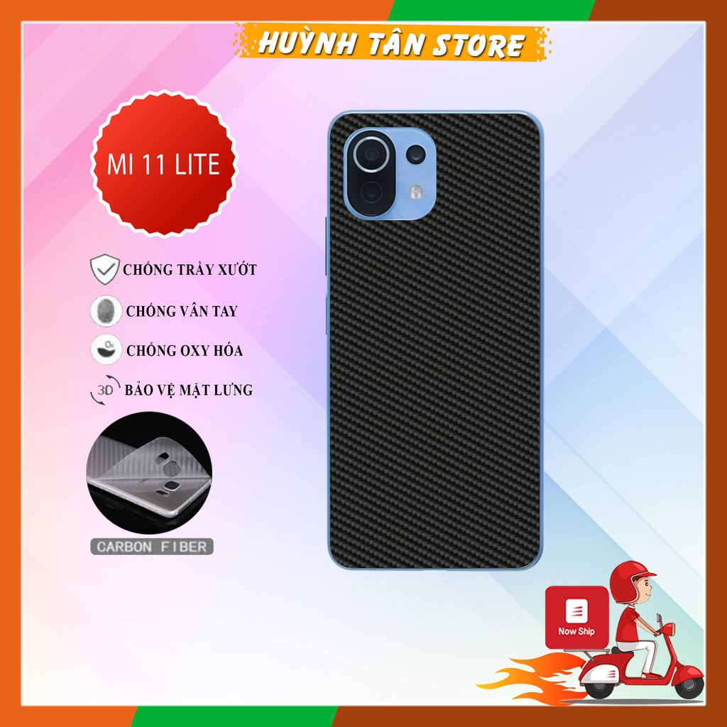 Miếng dán decal carbon mặt sau Xiaomi Mi 11 Lite chống trầy mặt lưng, chống bám vân tay
