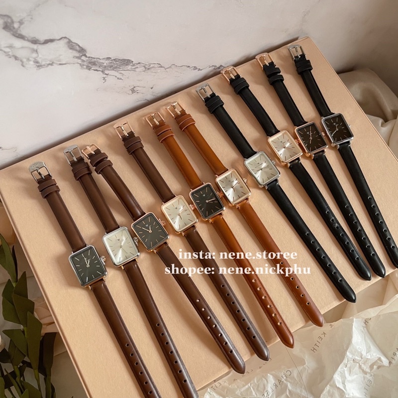 Đồng hồ W mặt vuông nữ dây da kiểu dáng sang trọng vintage