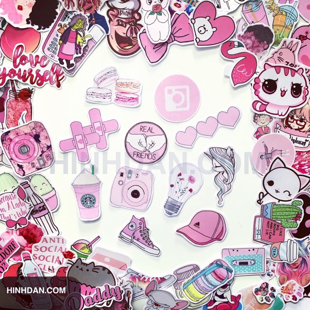 Sticker HỒNG NHẠT - PINK PASTEL Dễ thương Chống Nước Trang Trí Va li, Xe, Laptop, Nón Bảo Hiểm