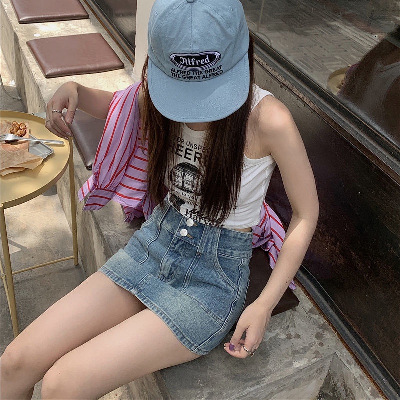 Chân váy jean COZOKC lưng cao phong cách cổ điển thời trang