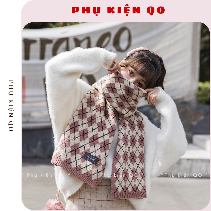 Khăn quàng cổ Phụ kiện QO - Khăn choàng cổ len nam nữ Jane Scarf kẻ caro ulzzang Hàn Quốc mềm mịn K02