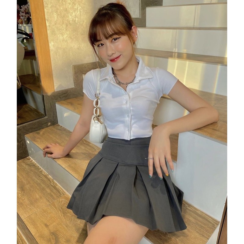 [Mã WASKT304 giảm 15% tối đa 30K đơn 99K] Áo polo croptop hàng nút tay ngắn dễ thương | BigBuy360 - bigbuy360.vn