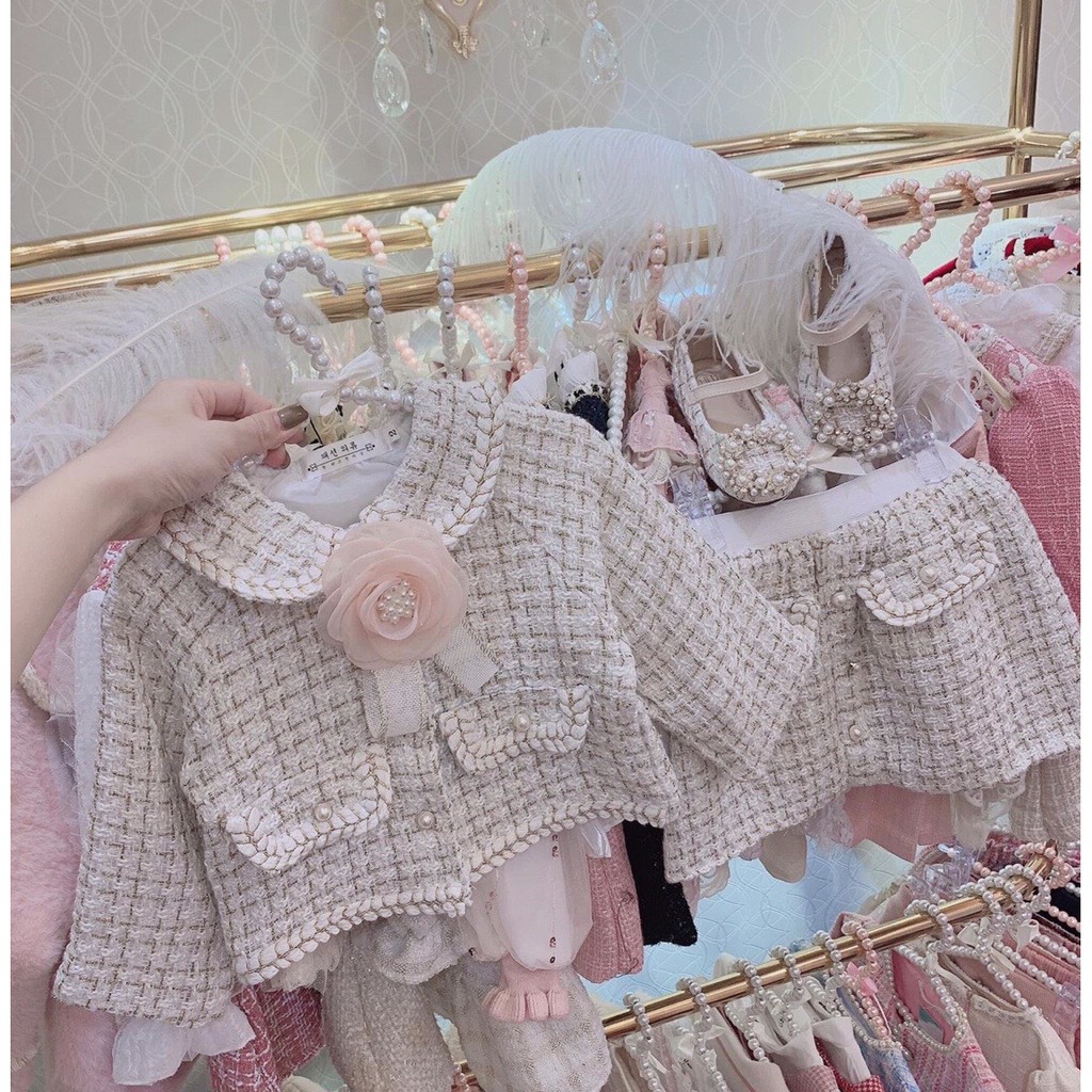 Set dạ hoa trà cho bé gái
