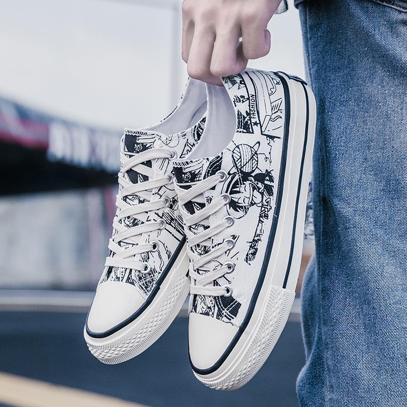 Giày Thể Thao canvas Cổ Thấp In Hình anime One Piece Phong Cách Hàn Quốc Cho Nam