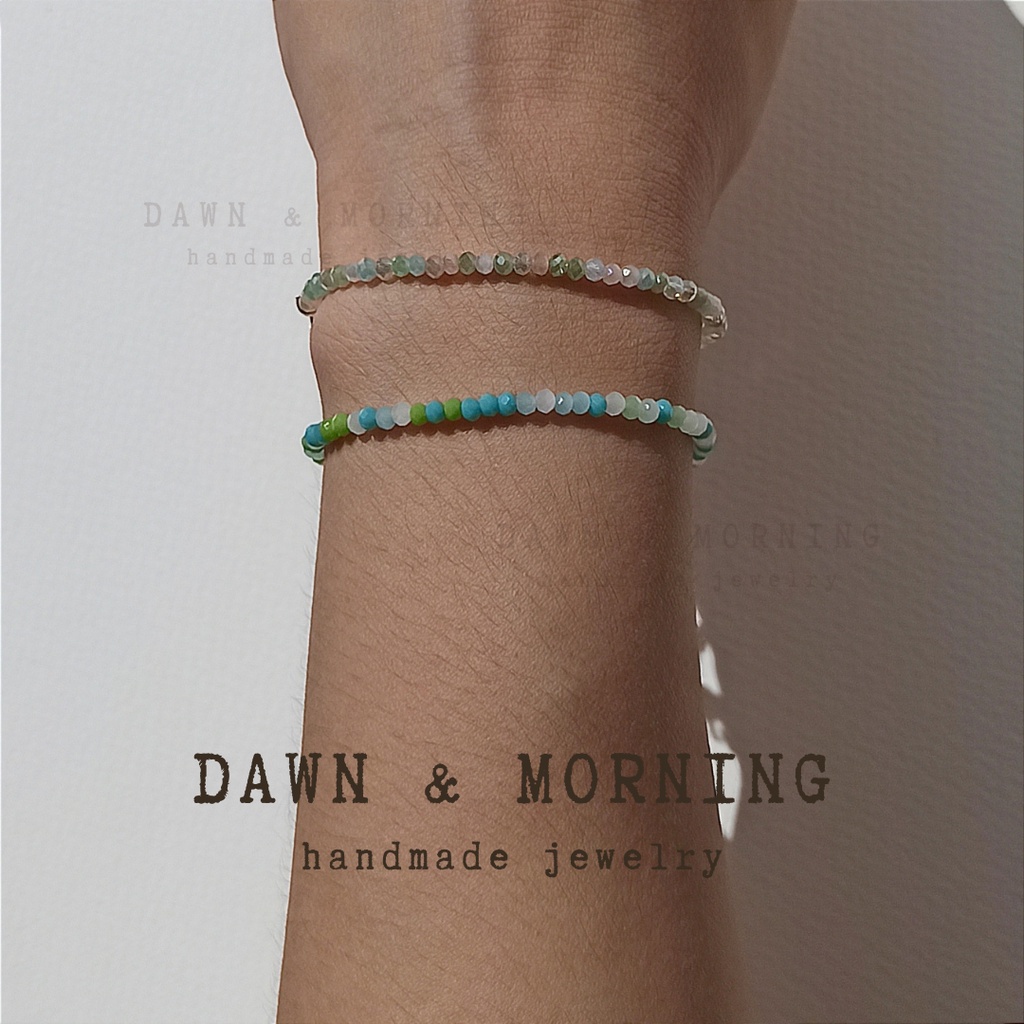 Xanh lá dày ~2mm - Vòng tay lắc tay nữ bằng hạt đá pha lê thủy tinh Dawn & Morning phối màu