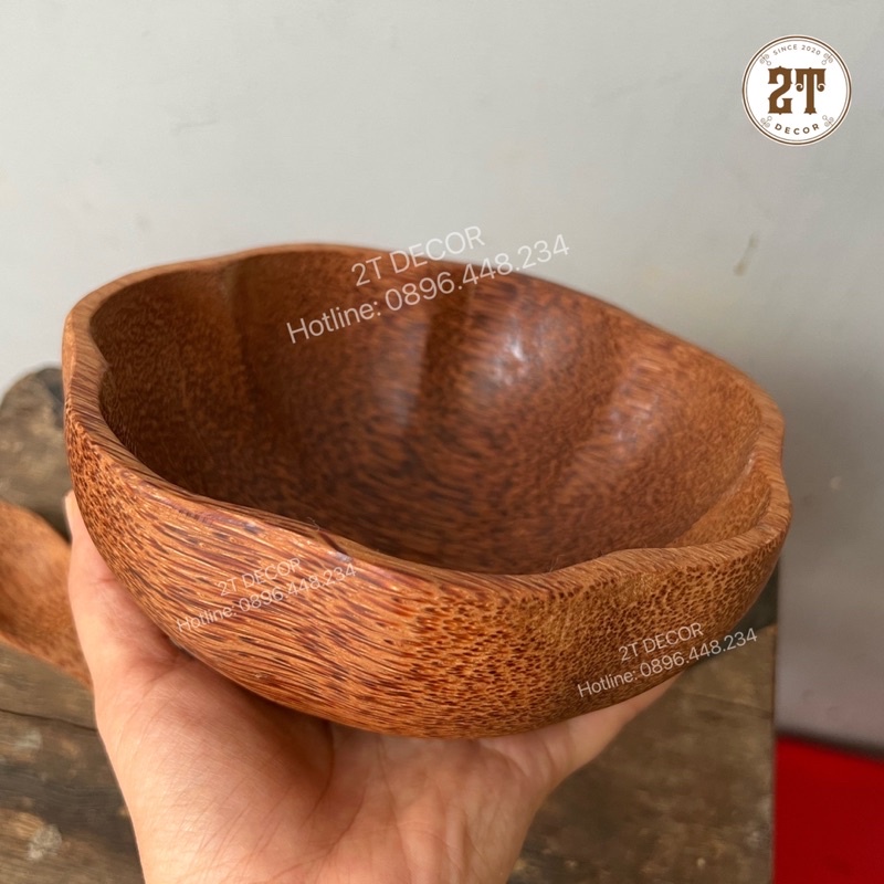 Tô gỗ dừa hình hoa mai đường kính 16cm tặng muỗng gỗ dừa 19cm ,trang trí bàn ăn, dùng trong spa