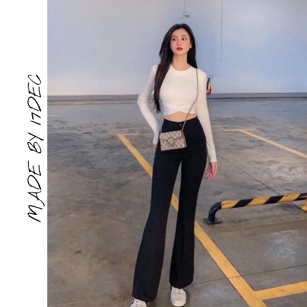 Quần Baggy sớ vảy  ống loe 17Dec, quần sớ vẩy 2 nút ống rộng cạp cao cho nữ