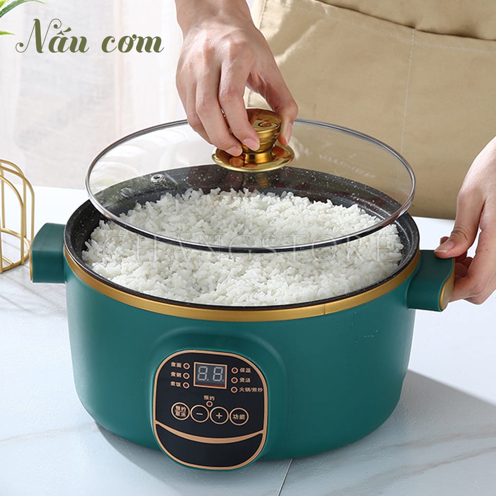 Nồi Lẩu Điện Đa Năng Chống Dính Vân Đá Electric Cooker Pot Shanban 24cm Kèm Hấp Inox Cao Cấp