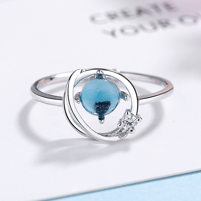 Nhẫn Đính Đá Sapphire Màu Xanh Dương Tinh Tế Thời Trang Có Thể Điều Chỉnh Cho Nữ