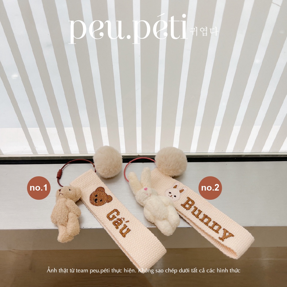 Name tag kèm gấu/thỏ bông THÊU TÊN BÉ THEO YÊU CẦU style Hàn Quốc- peu.péti