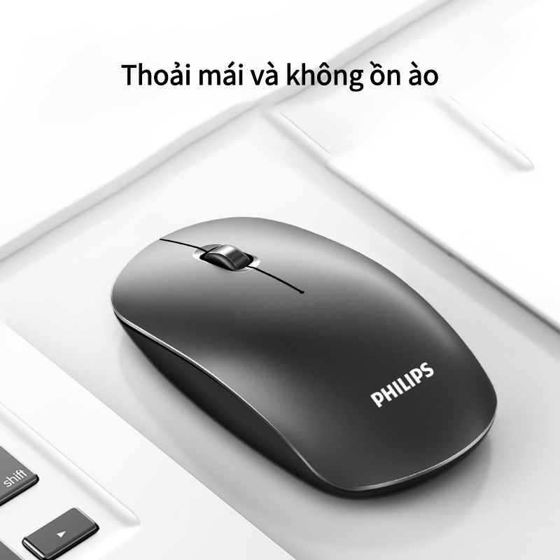 Chuột không dây chính hãng Philips siêu mỏng, chống mồ hôi, tuổi thọ pin dài, giảm tiếng ồn
