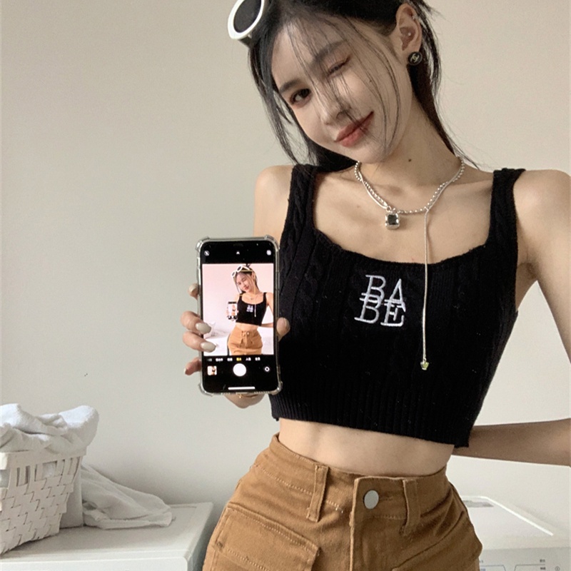 Áo Hai Dây Dệt Kim Mỏng Thêu Họa Tiết Thời Trang Cho Nữ