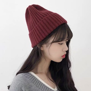 Mũ len Beanie gân trơn nhiều màu dáng dài loại len dầy kiểu dáng vintage Hàn Quốc