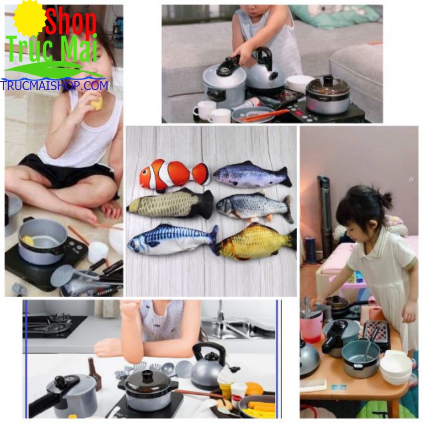 Combo bộ đồ chơi nhà bếp 36 món và 1 cá vẫy đuôi có đèn có nhạc như thật