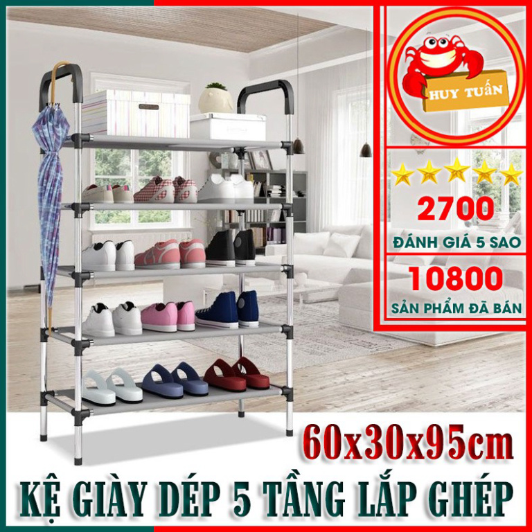 Kệ giày 5 tầng để giày dép lắp ghép thông minh bằng nhựa và inox kunkun