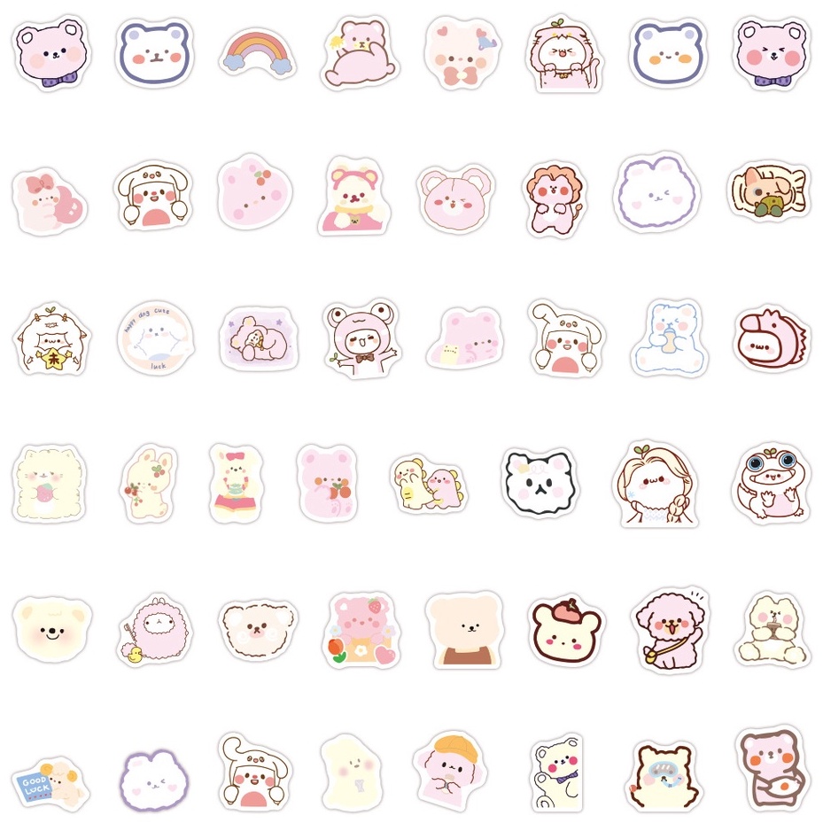 Set 100/50 Sticker Hoạt Hình Đáng Yêu Dán Laptop Notebook