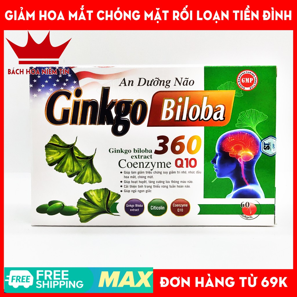 Viên uống An Dưỡng Não Ginkgo Biloba 60- HSD 2023 - Thành phần thảo dược giúp Giảm đau đầu chóng mặt, rối loại tiền đình