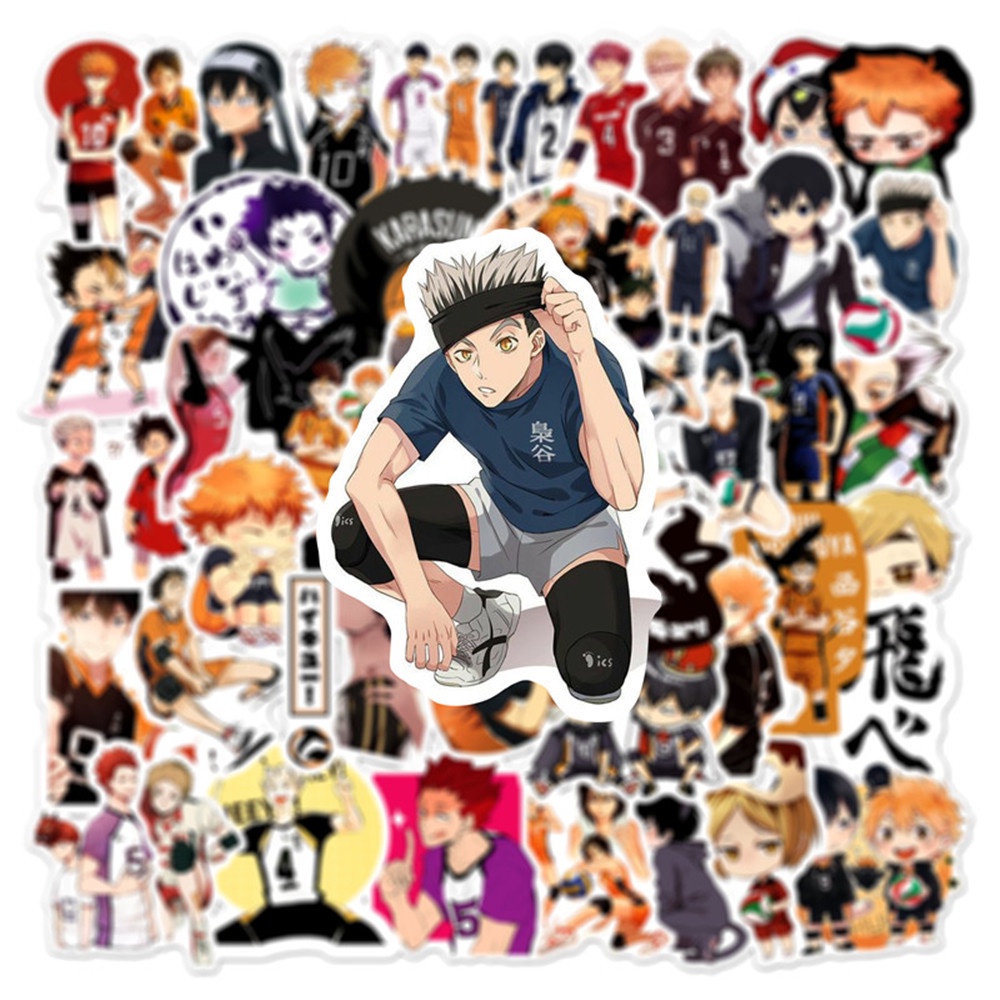Set 50 miếng dán trang trí laptop/đàn guitar/ván trượt/máy tính bảng chống nước hình hoạt hình Nhật Bản Haikyuu