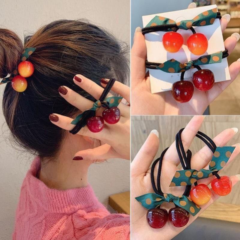 Dây cột tóc cherry thắt nơ xinh xắn phong cách hàn quốc