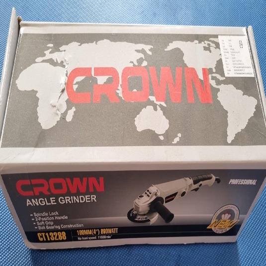 Máy mài góc Crown CT13288 - 100mm, 860W, chống rung tốt, công tắc bóp đuôi dài