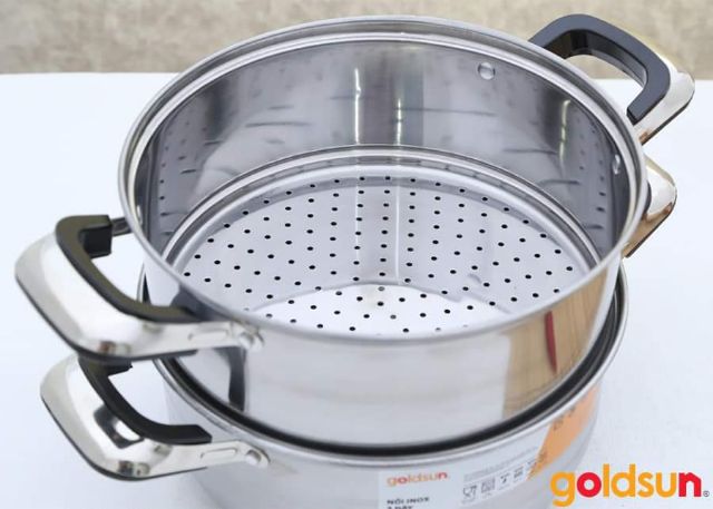 inox 304 cao cấp, đáy phủ nhiễm từ ( dùng rất tốt trên bếp từ ).