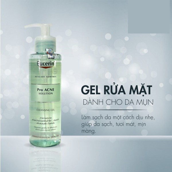 Eucerin - Gel rửa mặt Eucerin ProAcne Cleasing Gel loại bỏ nhờn ngừa mụn 200ml - 400ml