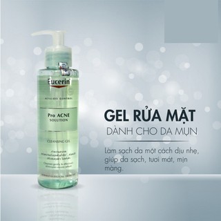 Sữa rửa mặt Eucerin ProAcne Solution Cleansing Gel Eucerin cho da dầu, mụn
