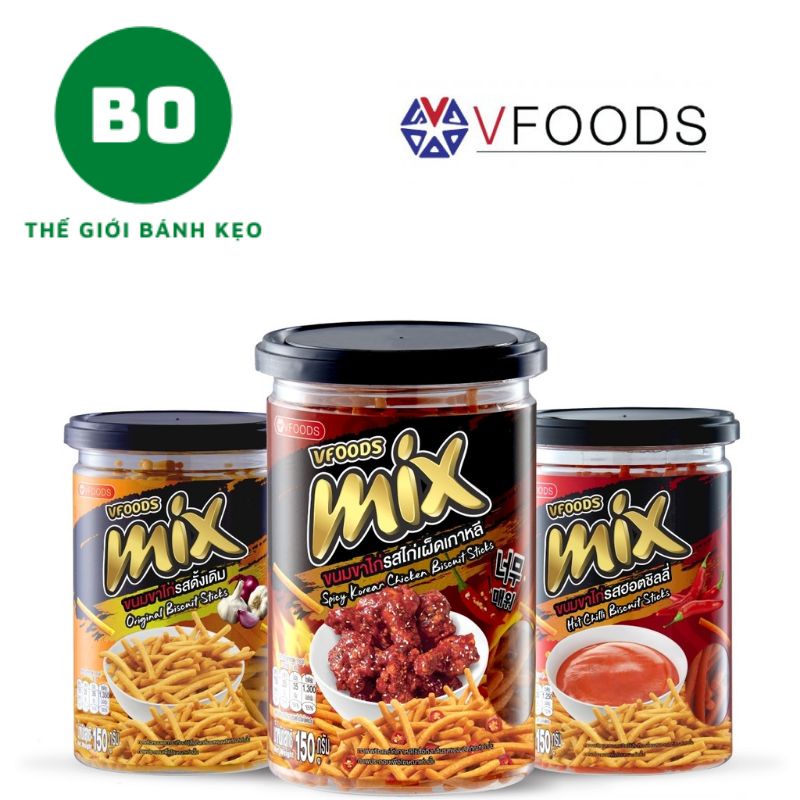 Bánh Que Cọng MIX VFOODS Nhập Khẩu Thái Lan[HŨ 150G] - Bánh MIX Thái Lan Vị Gà Cay