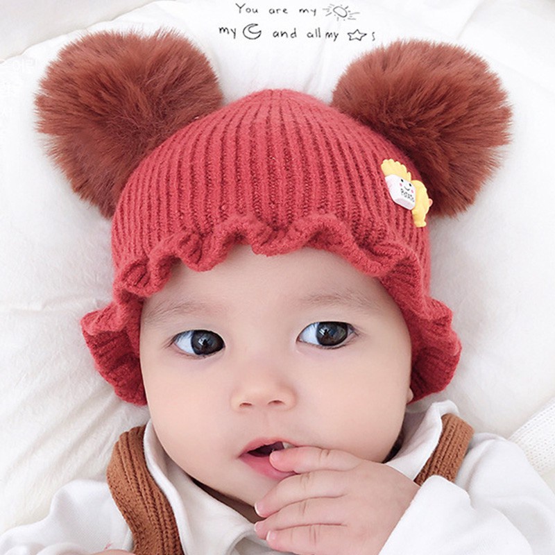 Mũ Dệt Kim Đính Quả Bông Cho Bé